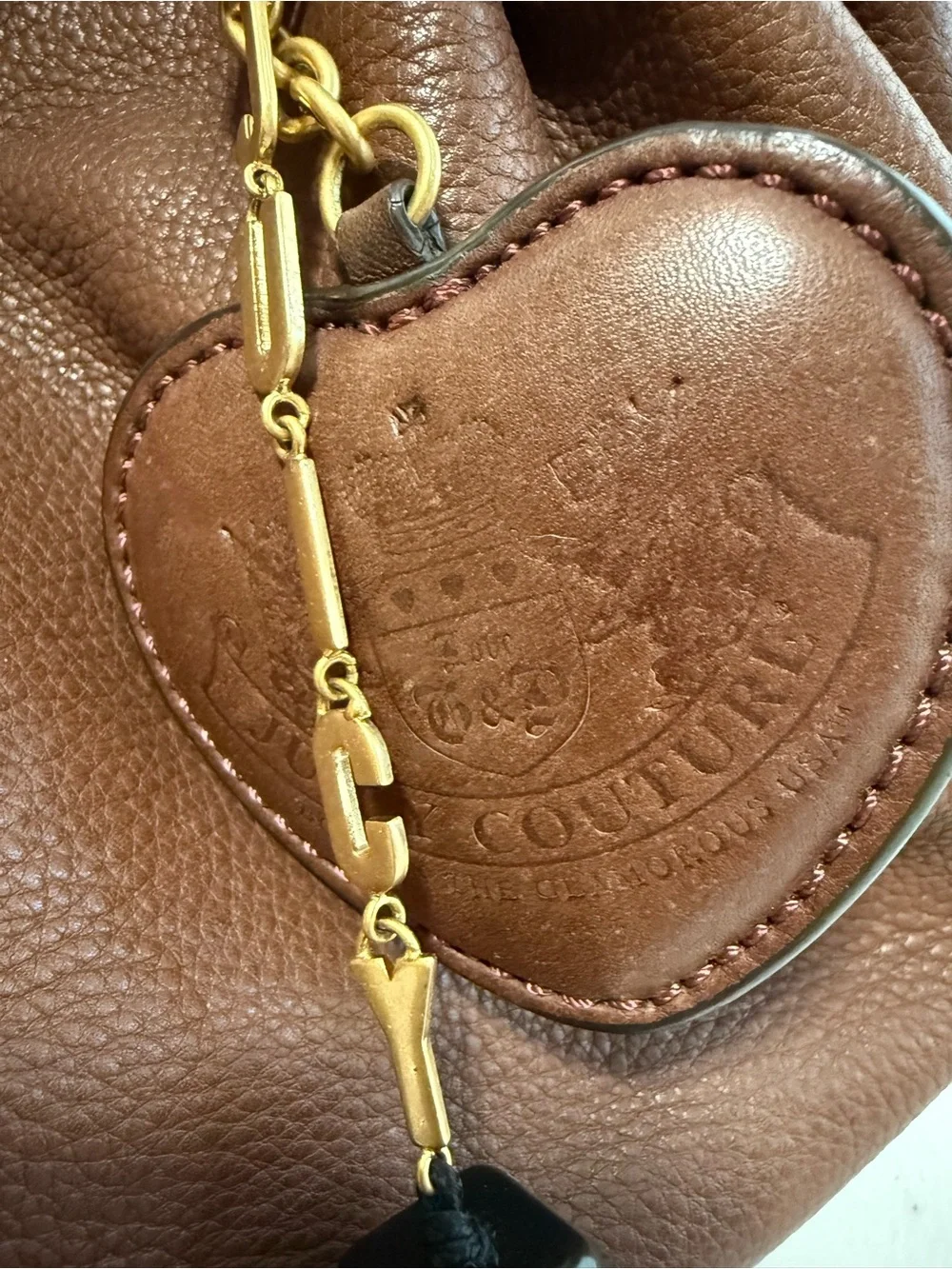 Juicy Couture Brown Leather Shoulder Bag with Gold Chain Accents